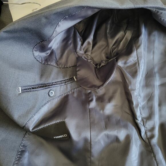 Ferrecci super 150s suit jacket + matching vest in charcoal gray Size 44 - Picture 4 of 15